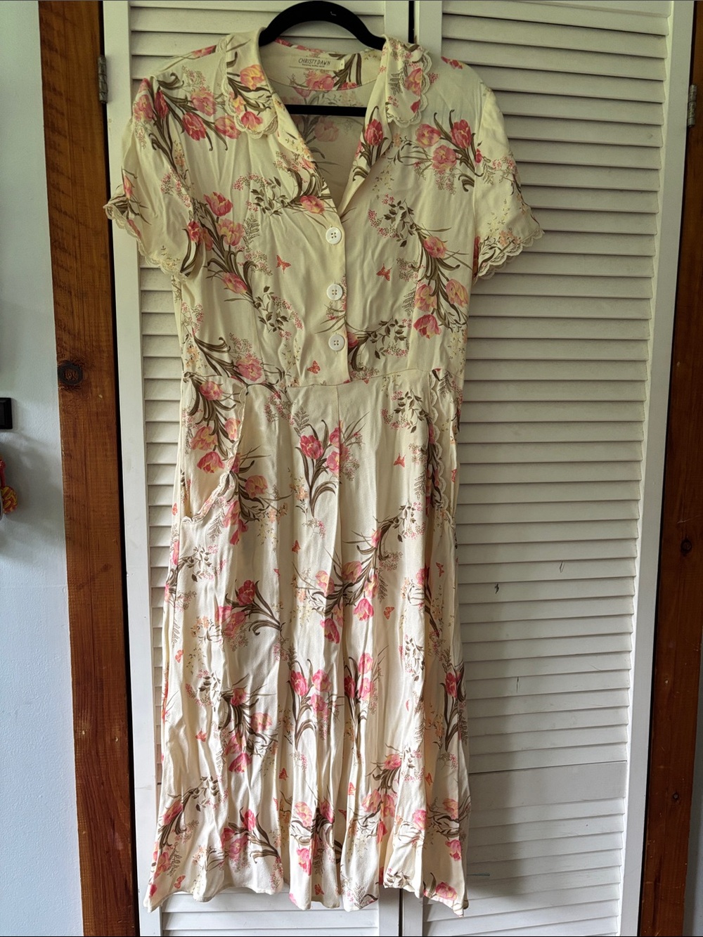 Christy Dawn Cream Midi Dress with Pink Floral Motif